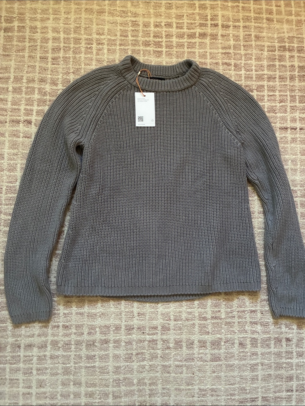 New Quince Organic Cotton Fisherman Crew Sweater Charcoal Gray NWT
